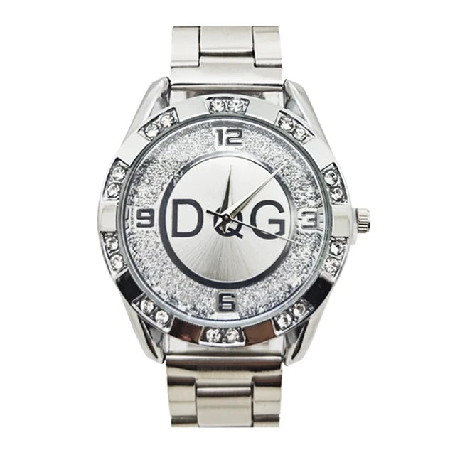 DQG Crystal Quartz Female Watch Gold Silver Stainless Steel