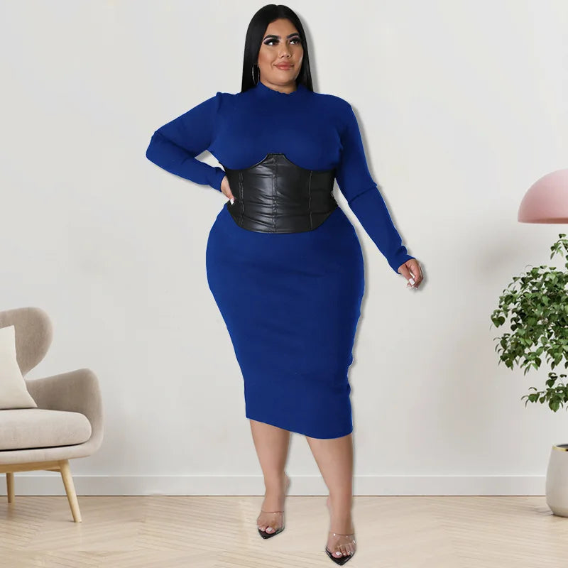 Plus Size Leather Patchwork Dress Female Party Street Outfit