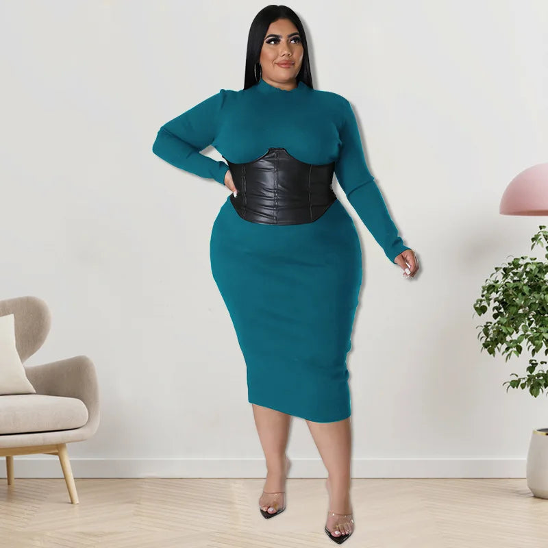 Plus Size Leather Patchwork Dress Female Party Street Outfit