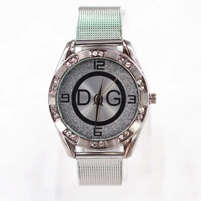DQG Crystal Quartz Female Watch Gold Silver Stainless Steel