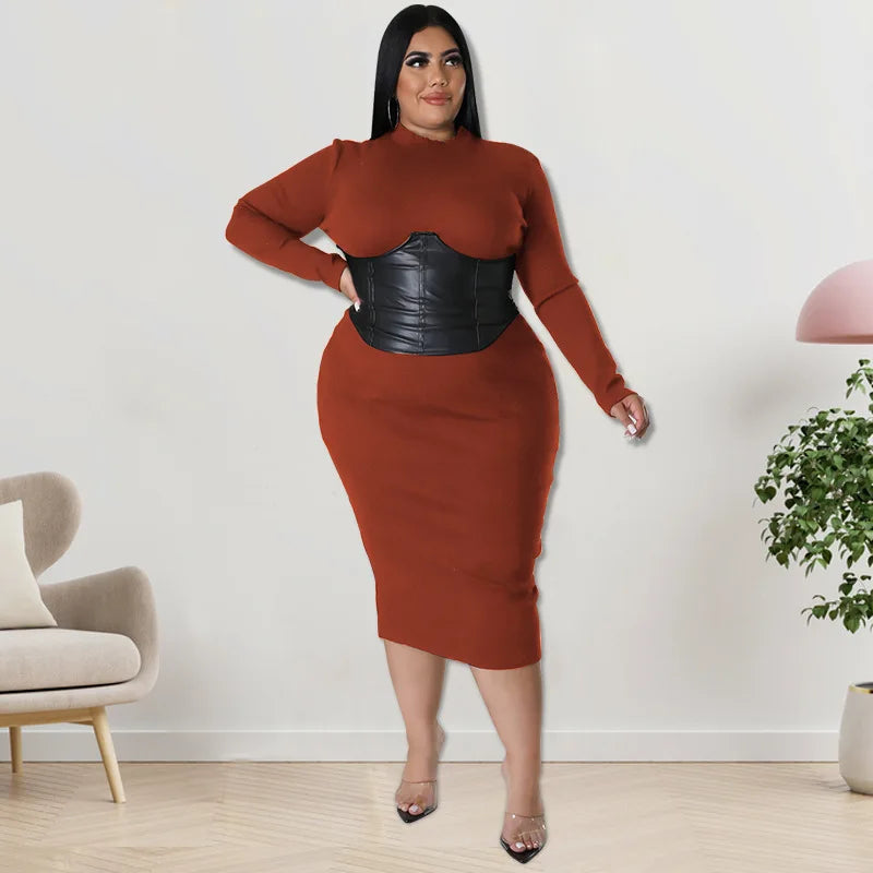 Plus Size Leather Patchwork Dress Female Party Street Outfit
