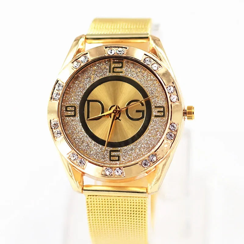 DQG Crystal Quartz Female Watch Gold Silver Stainless Steel