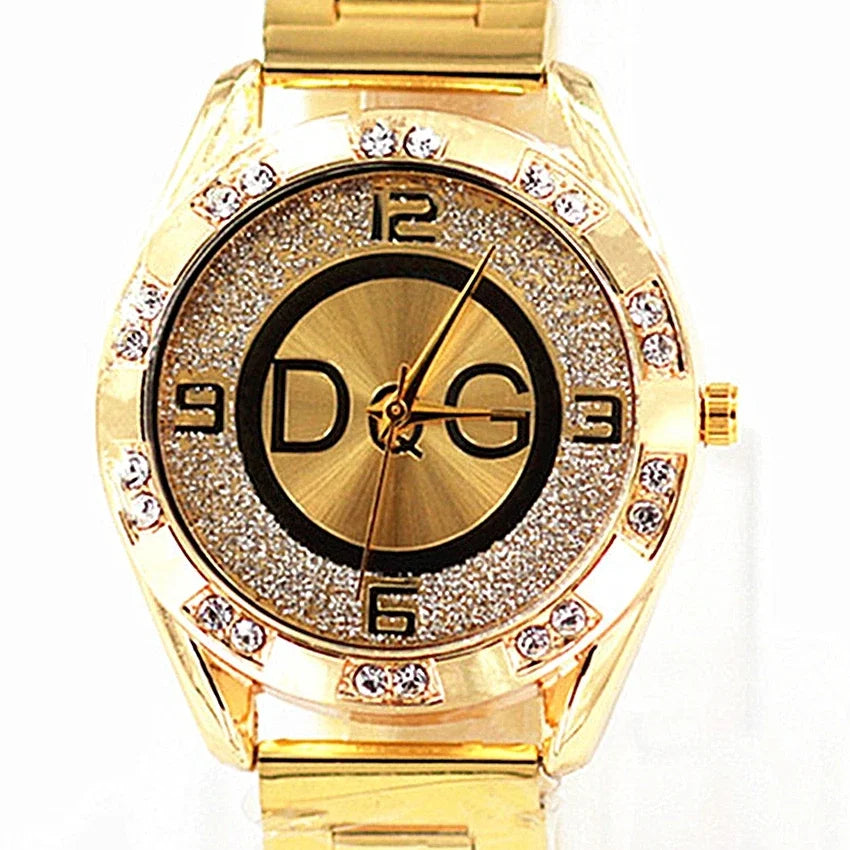 DQG Crystal Quartz Female Watch Gold Silver Stainless Steel