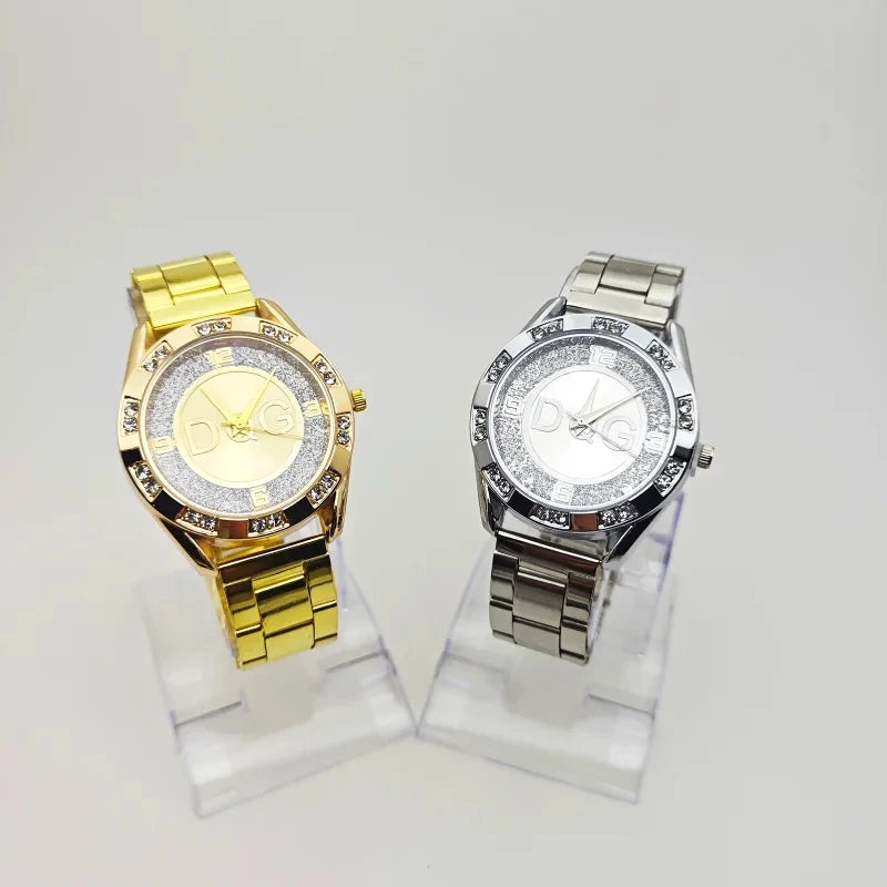DQG Crystal Quartz Female Watch Gold Silver Stainless Steel