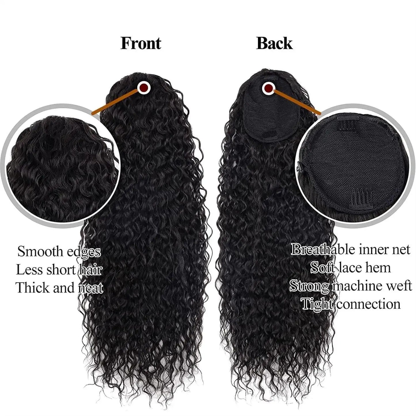 Curly Deep Water Wave Ponytail Extensions Drawstring Ponytail Natural Black Color 100% Human Hair With Clip Thick Ponytail Hair