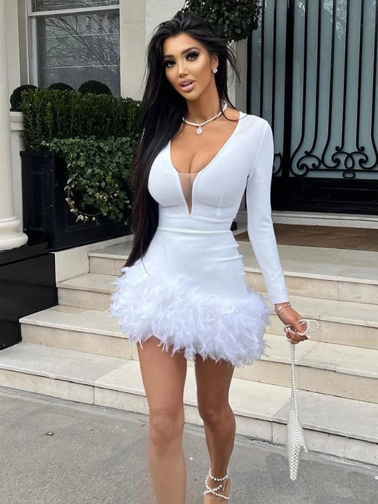 Sexy Feather Mini Dress Elegant