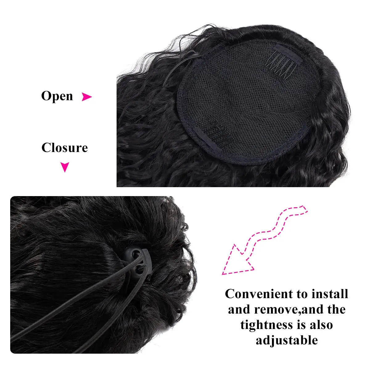 Curly Deep Water Wave Ponytail Extensions Drawstring Ponytail Natural Black Color 100% Human Hair With Clip Thick Ponytail Hair