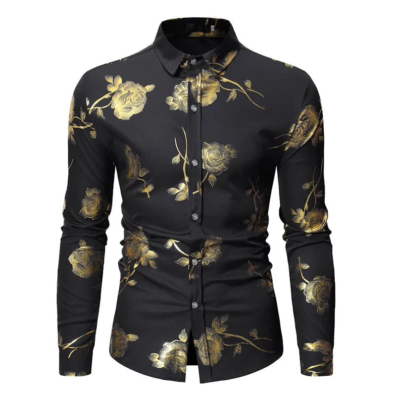 Luxury Gold Foil Print Shirt Men