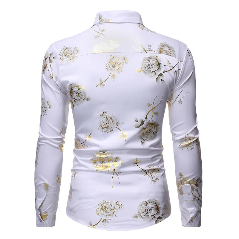 Luxury Gold Foil Print Shirt Men