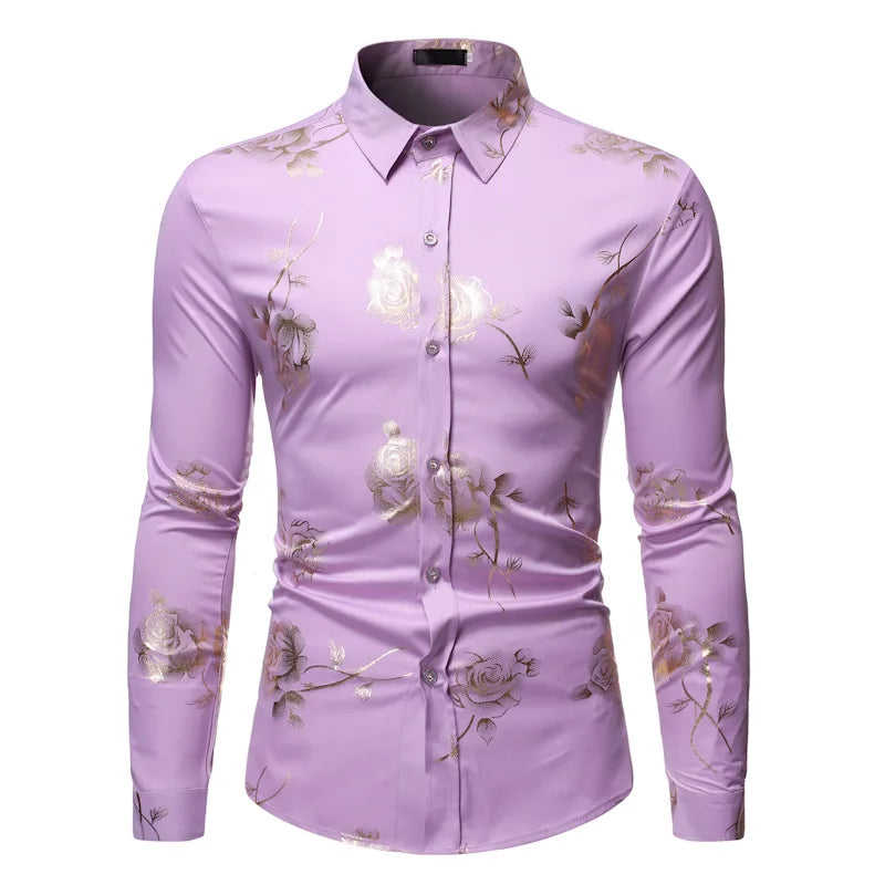 Luxury Gold Foil Print Shirt Men