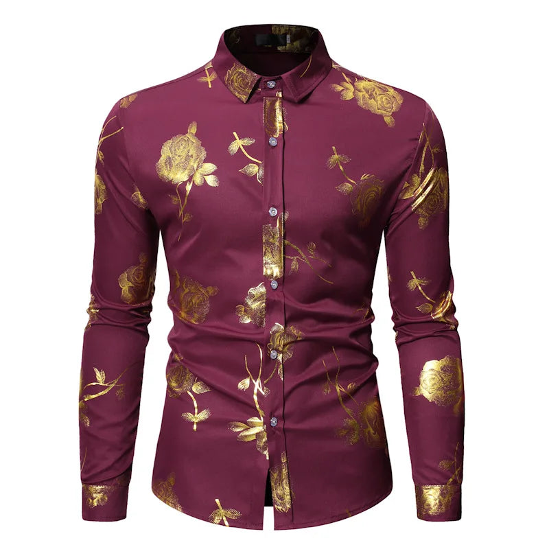 Luxury Gold Foil Print Shirt Men