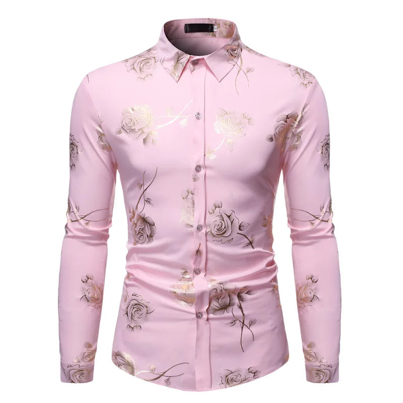 Luxury Gold Foil Print Shirt Men