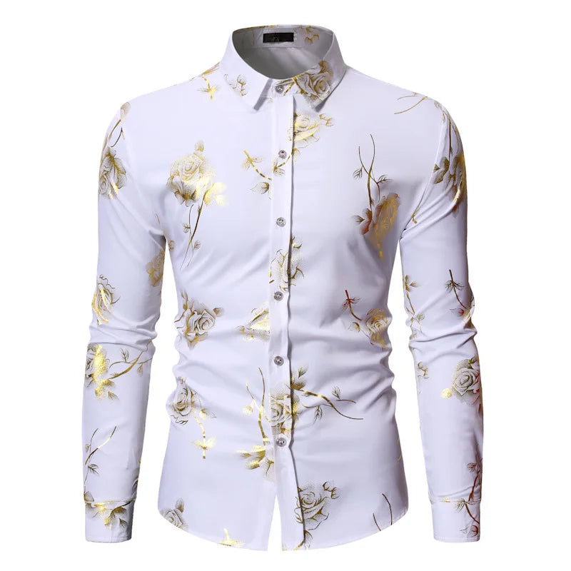 Luxury Gold Foil Print Shirt Men