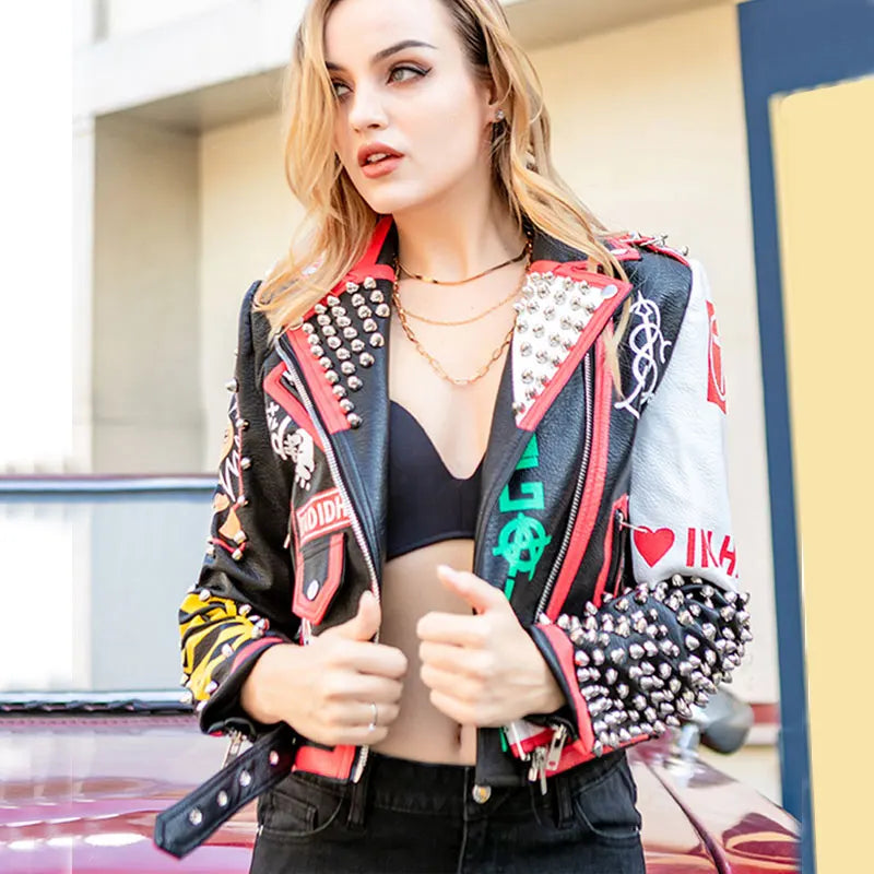 Leather Short Jacket  Women Punk Style Fashion High Waist Motor Jackets