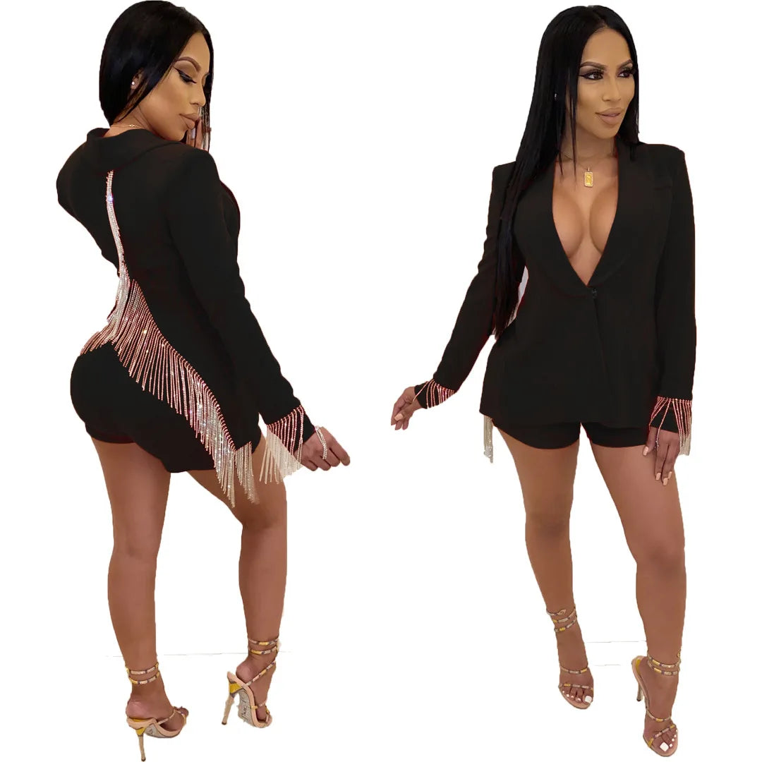 sexy fashion tassel 2 piece sets women outfits plus size