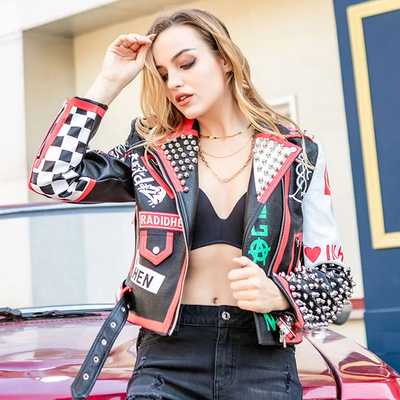 Leather Short Jacket  Women Punk Style Fashion High Waist Motor Jackets