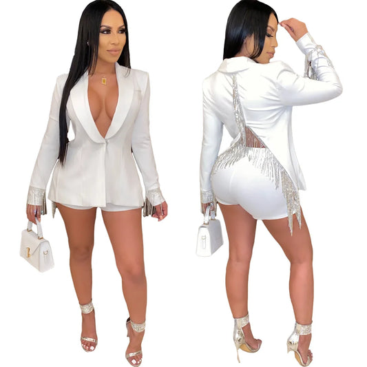 sexy fashion tassel 2 piece sets women outfits plus size