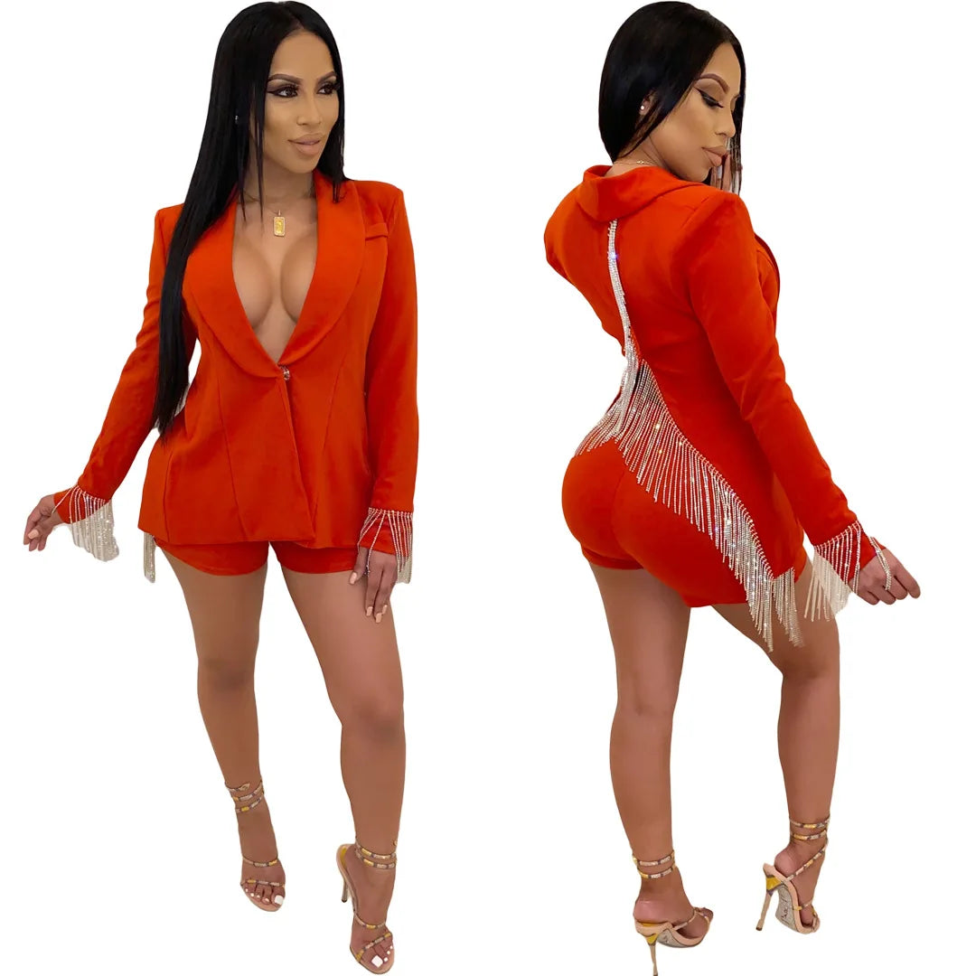 sexy fashion tassel 2 piece sets women outfits plus size