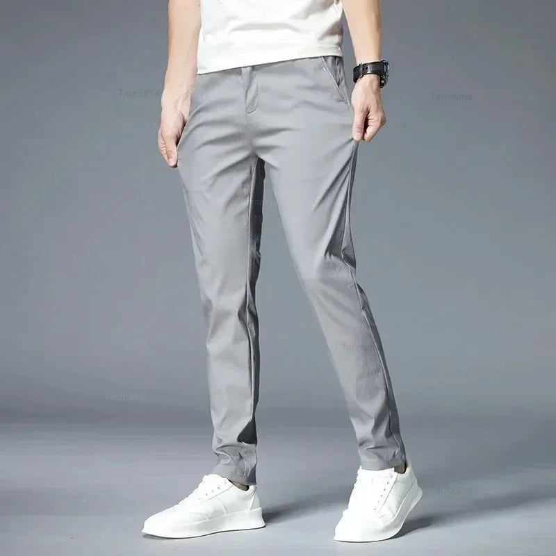 Ultra-thin Men's Casual trousers Slim Straight Elastic Ice Silk Sports