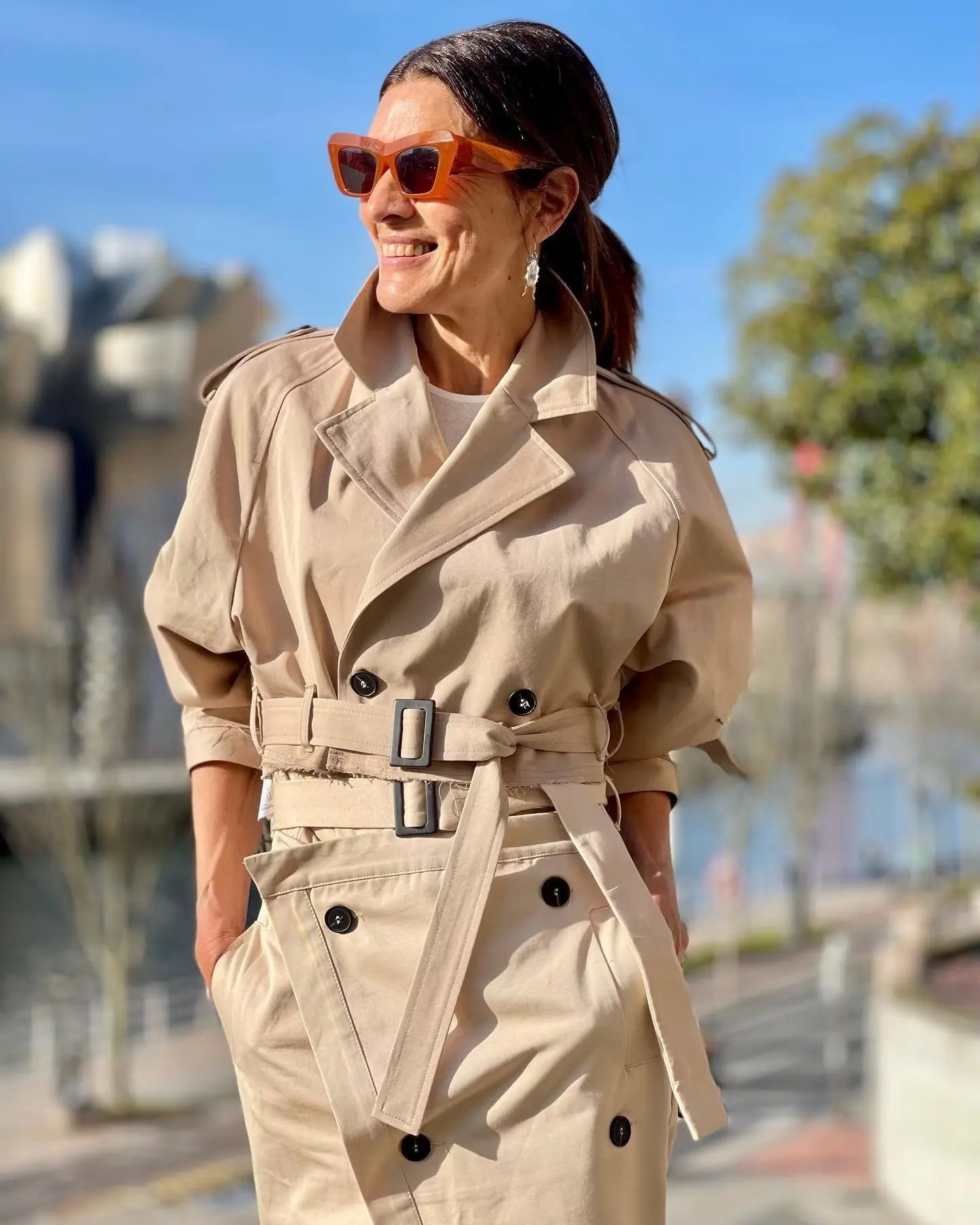 Belt Cropped Trench Spring Jacke Double Breasted