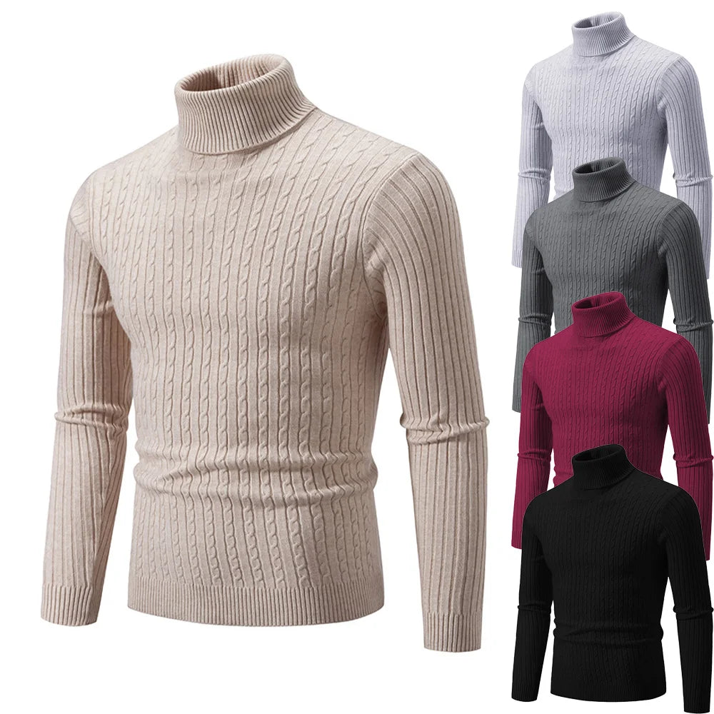 New Men's High Neck Sweater Solid Color