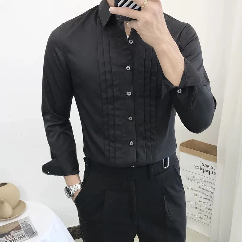 New Solid Color Fashion Long Sleeve Shirt Man