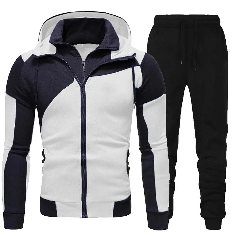 Men Tracksuit Double Zipper Two Pieces Set Mens Sportswear