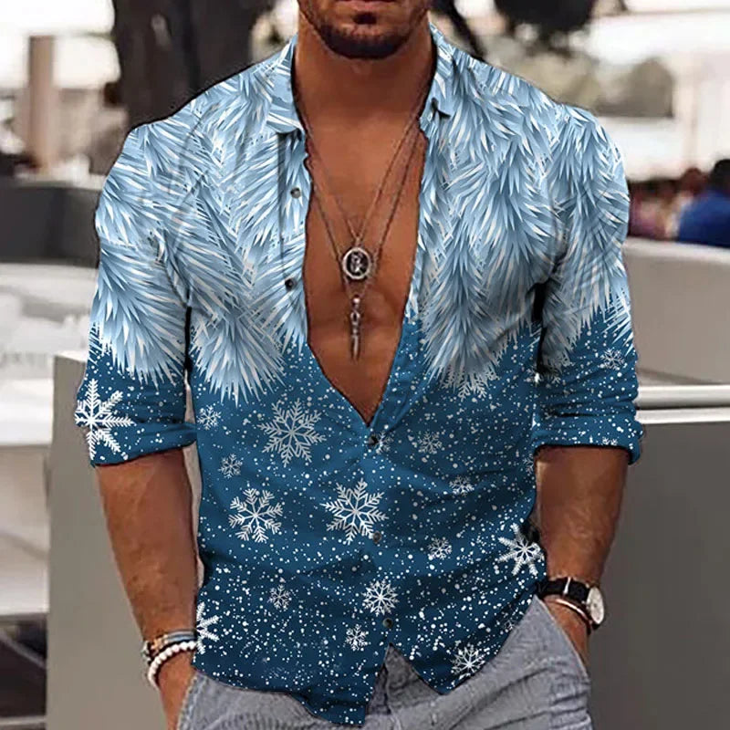 Fashion Luxury Men Shirts Single Breasted Shirt Casual Purple Turbulent Print Long Sleeve