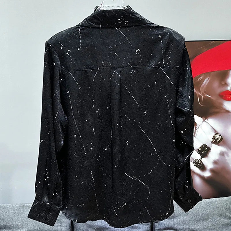 Light Luxury Hot Stamping Versatile Long Sleeved Handsome Thin Male Shirts