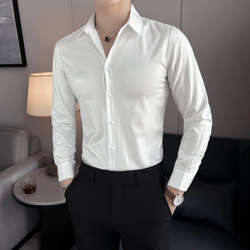 Luxurious Silver Bronzing Long Sleeved Shirts Men