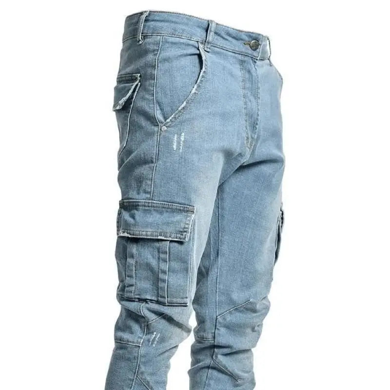 Men's Jeans Denim Pant Mid Waist Cargo Jean Male Slim Fahsion Casual Trousers