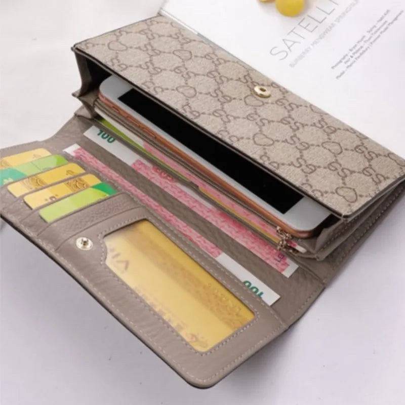 Luxury women's leather long wallet card bag all-in-one package