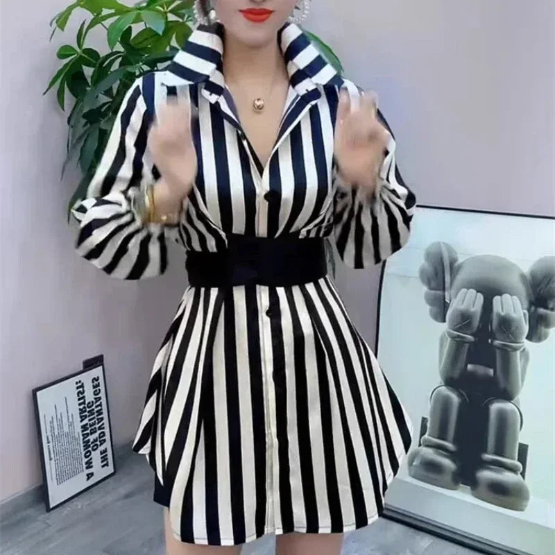 Striped High Quality Woman Long Sleeve Dress