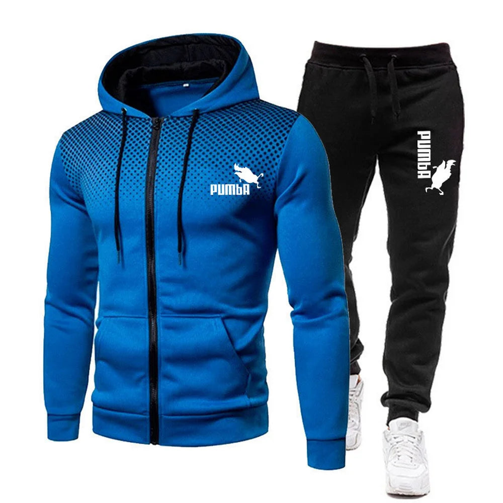 Men's Football Sets Zipper Hoodie+Pants Two Pieces