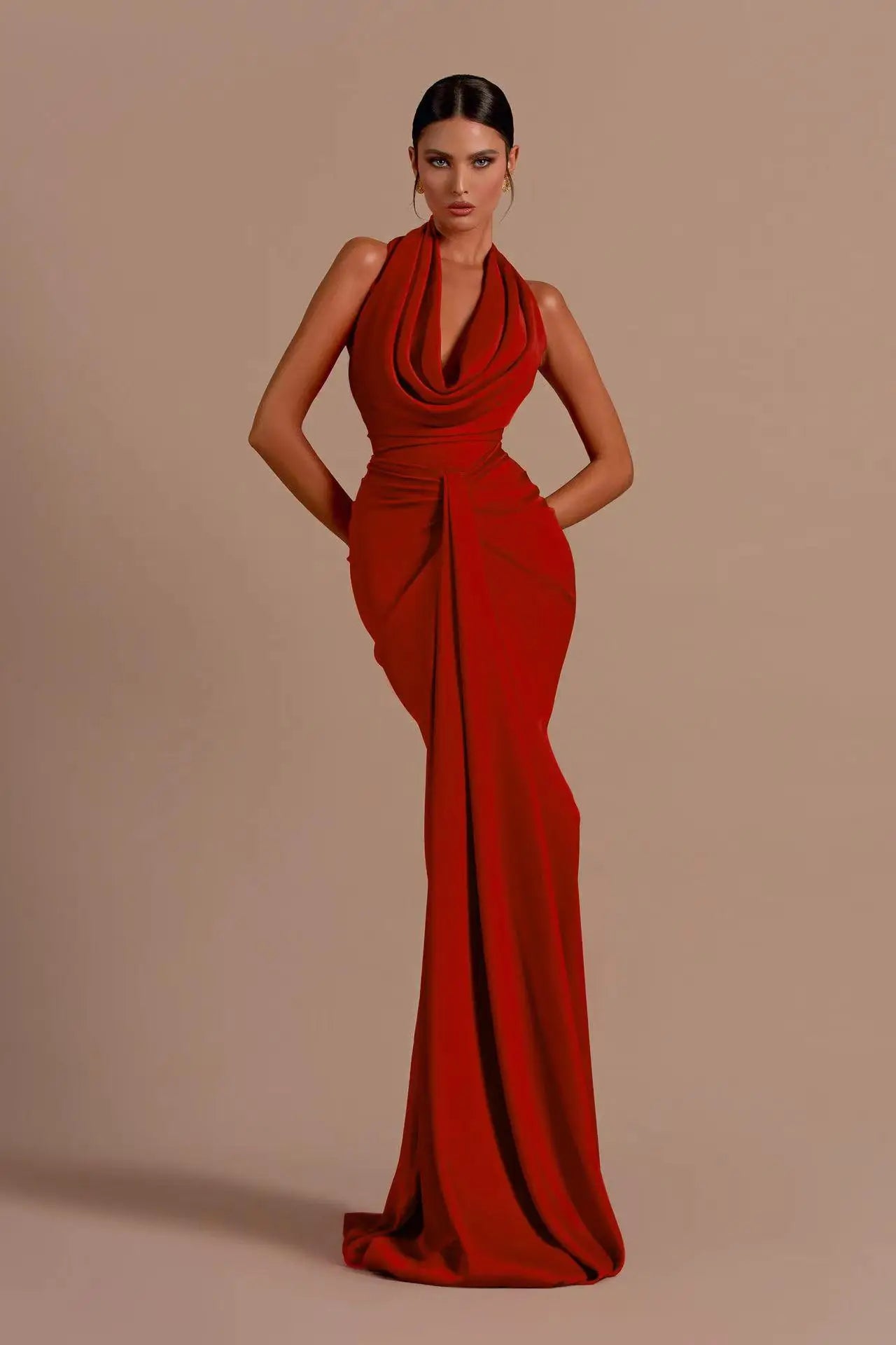 Red Color Women Sexy Off the Shoulder Backless Satin Long Maxi Dress Wedding Party Mermaid