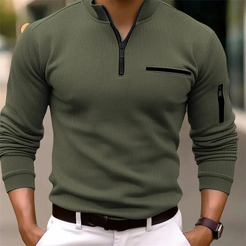 New light luxury light mature casual  outdoor thick long-sleeved POLO shirt