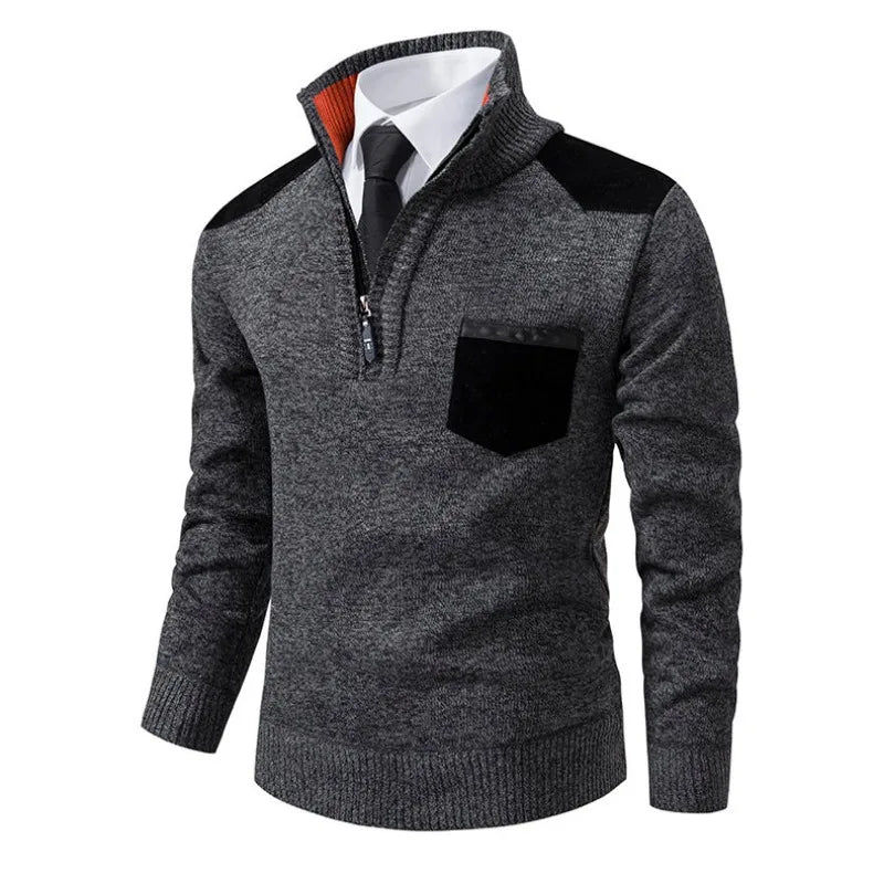 Men's Semi-turtleneck Zip-up Casual Pullover with Pocket