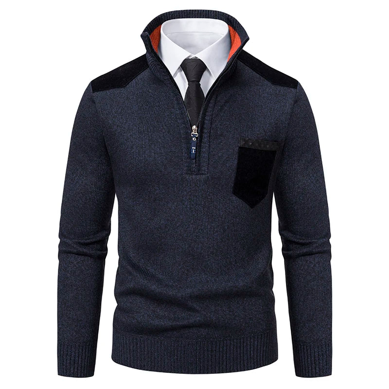 Men's Semi-turtleneck Zip-up Casual Pullover with Pocket