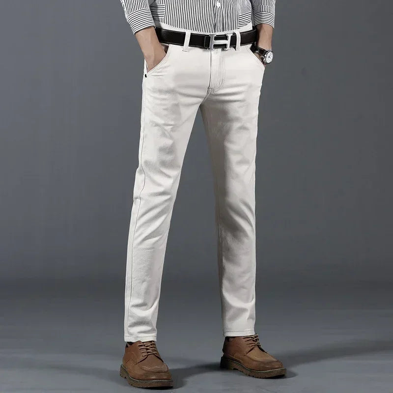 Soft Stretch Cotton 6 Color Office Casual Pants Men  Business Fashion Elastic Straigh Jeans Trousers