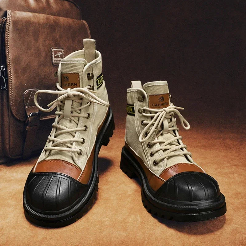 Men's Shoes Breathable High-top Boots Heightened Thick-soled All Match Canvas Casual Shoes