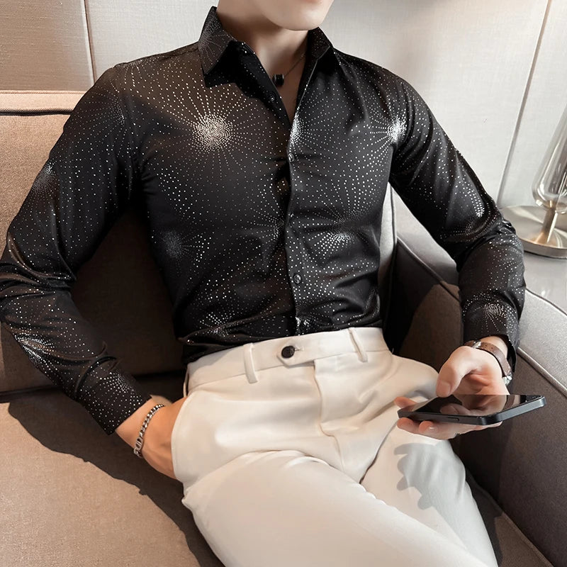 Luxurious Silver Bronzing Long Sleeved Shirts Men