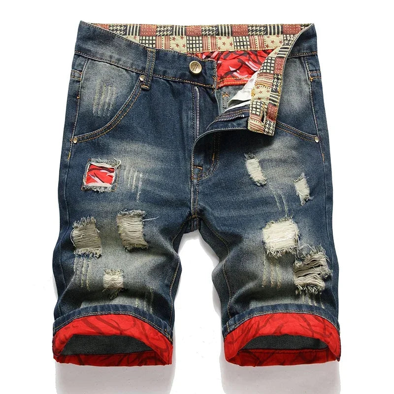 Vintage Washed Men Denim Shorts Casual Fashion Street Wear Ripped Jeans Shorts