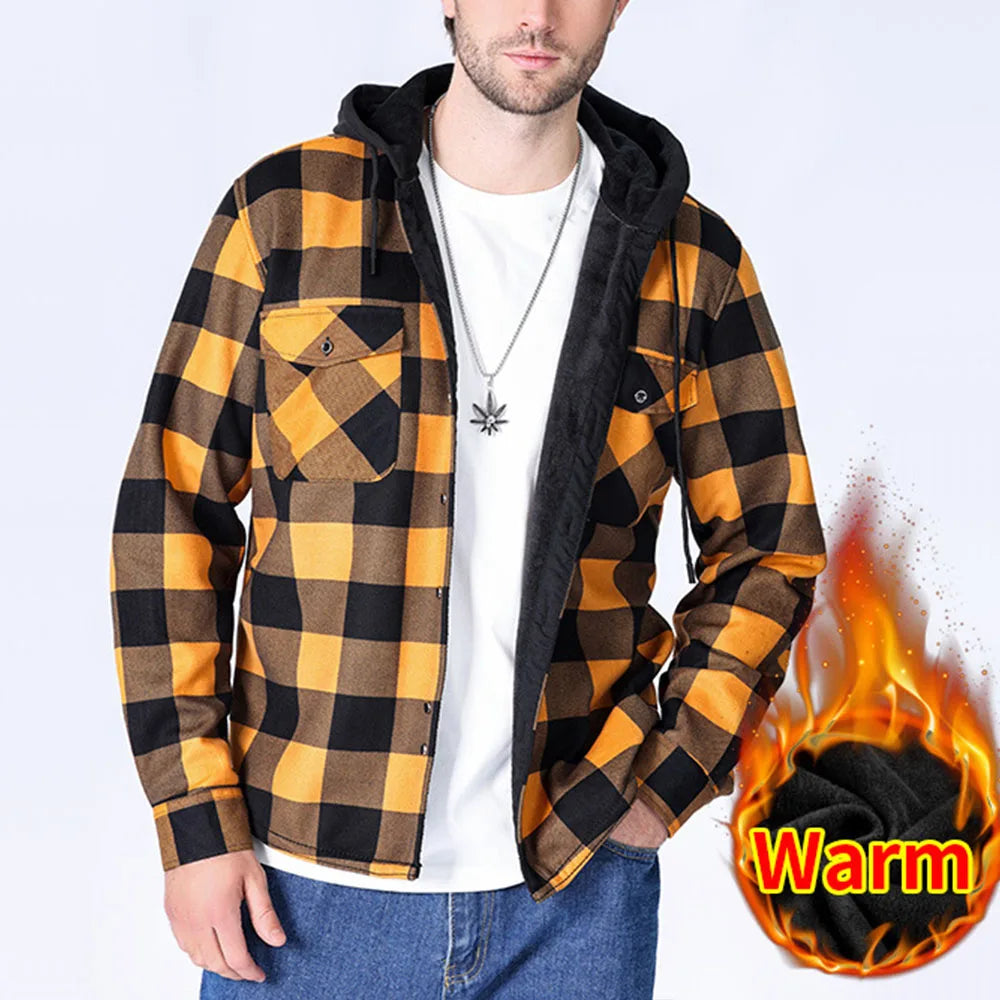 Men's Winter Jackets Large Size Flannel Casual Fleece Lining Hooded