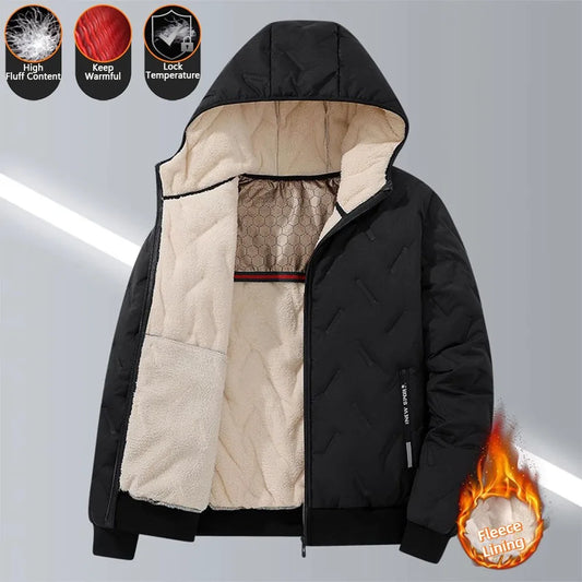 Men's Hooded Parka Casual Coats Fleece Lining Parkas Male