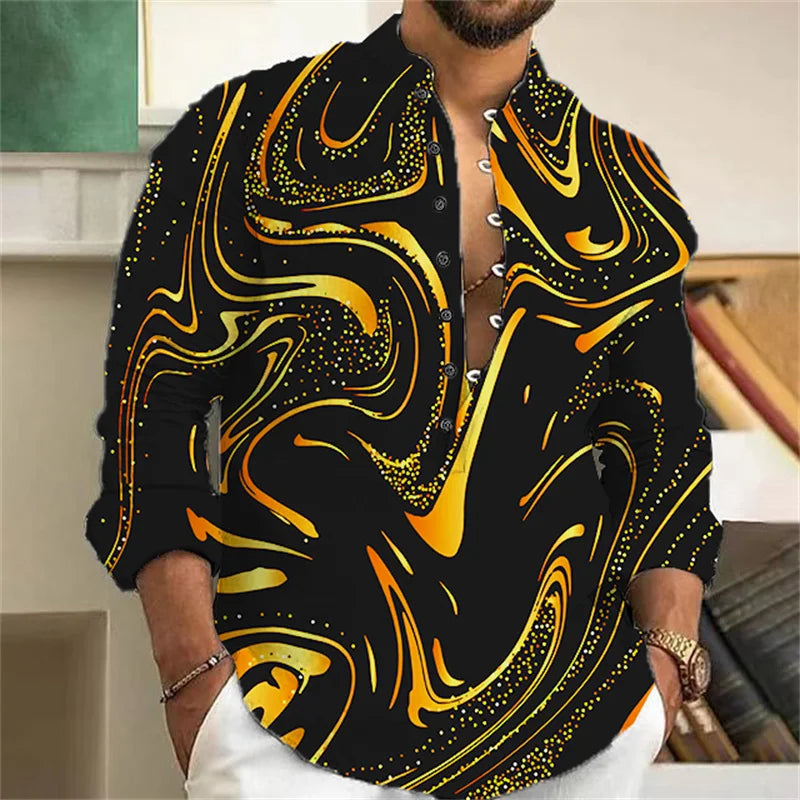 Hot Sale Men's Shirt 3D Printed Hawaiian Long Sleeve Shirt