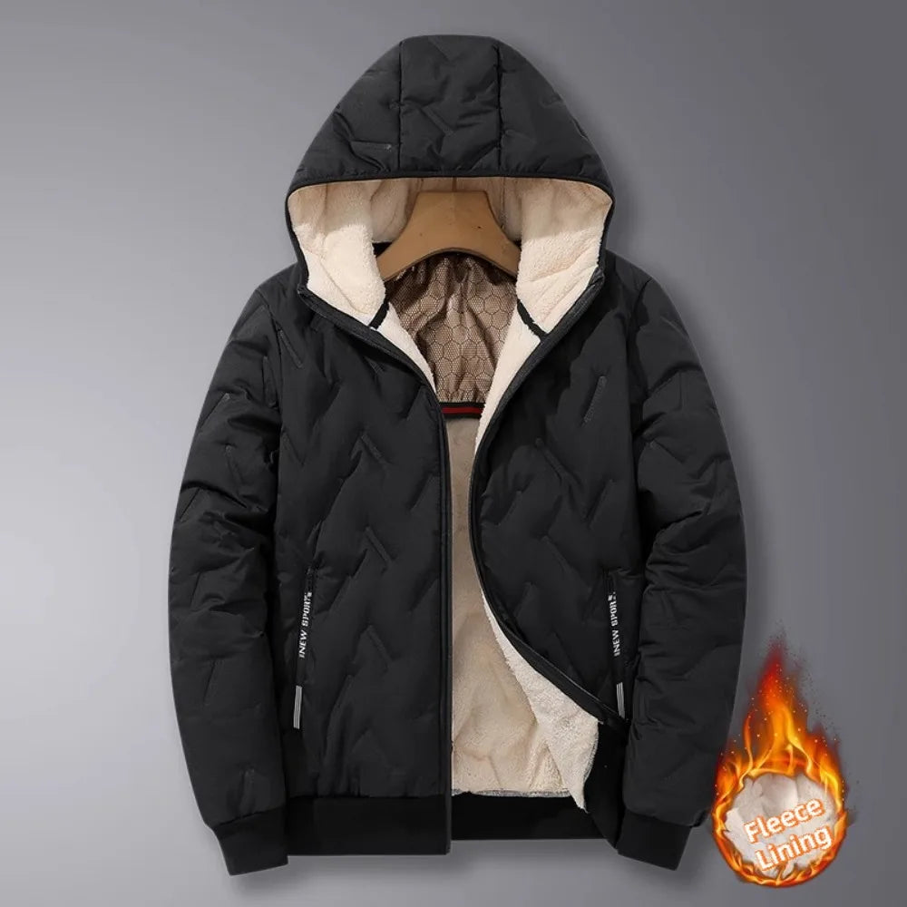 Men's Hooded Parka Casual Coats Fleece Lining Parkas Male