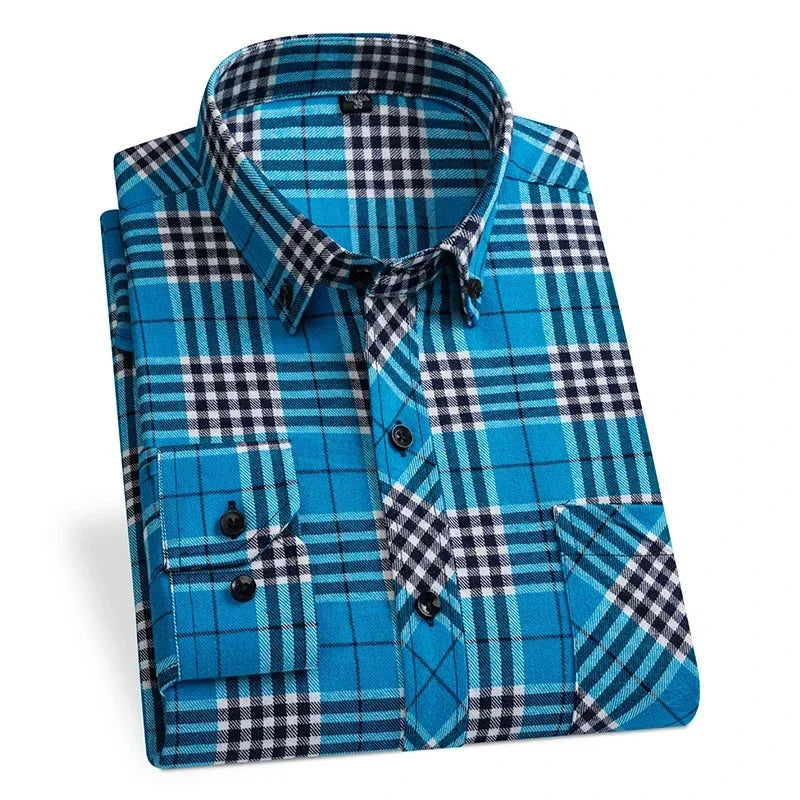 New Cotton Flannel Plaid Shirts Men Regular Fit Plus size