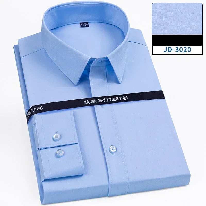 Iron Free Soft Office Tops Solid Color Elastic Long-sleeve Shirts for Men