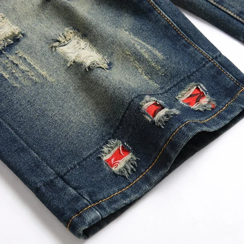 Vintage Washed Men Denim Shorts Casual Fashion Street Wear Ripped Jeans Shorts