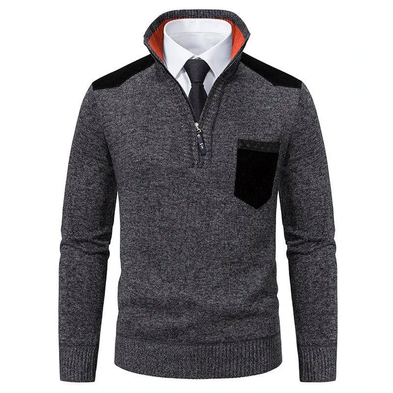 Men's Semi-turtleneck Zip-up Casual Pullover with Pocket